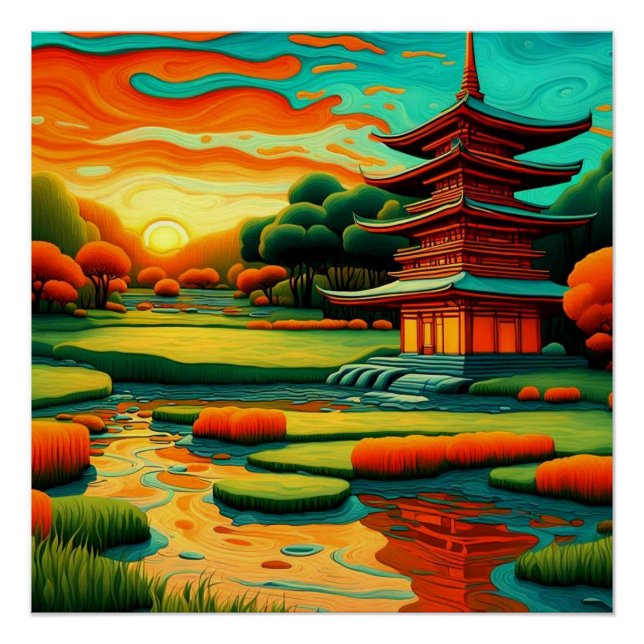 Temple at Sunset 1 Poster (Front)