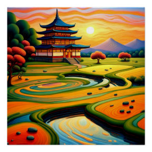 Temple at Sunset 2 Poster