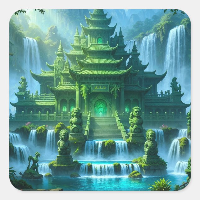 Temple Castle of the Secret Jade Throne Square Sticker (Front)