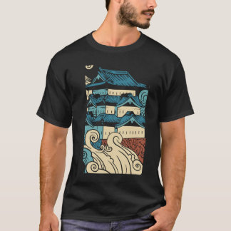 Temple Modern Colourful Black Art Illustration T-Shirt