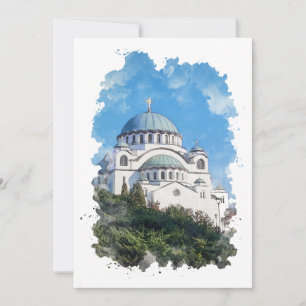 Temple of Saint Sava Serbia Watercolor Art Invitation