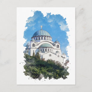 Temple of Saint Sava Serbia Watercolor Art Postcard