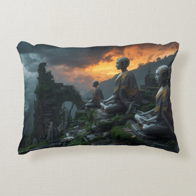 Temple of the Last AI Monks: Futuristic Sci Fi  Decorative Cushion (Front)