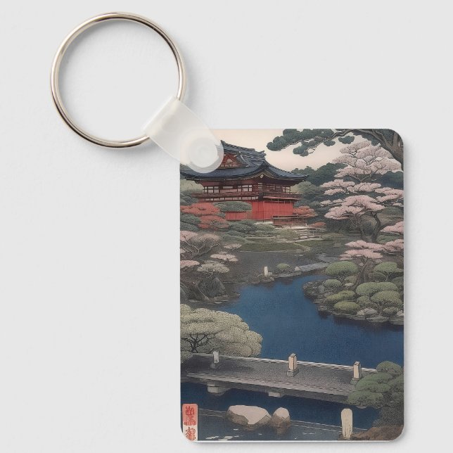 Temple on the river - Japan Key Ring (Front)