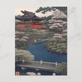 Temple on the river - Japan Postcard