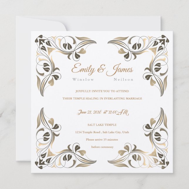 Temple Wedding Invitation Fancy Leaf Borders (Front)