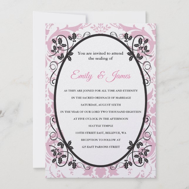 Temple Wedding Invitation Pink Coronation (Front)