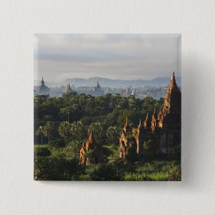 Temples at sunrise, Bagan, Myanmar 15 Cm Square Badge