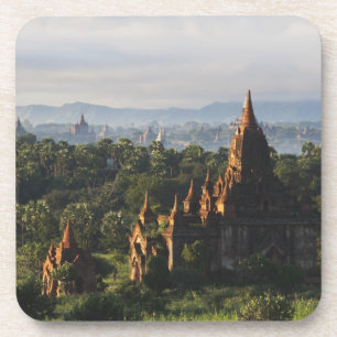 Temples at sunrise, Bagan, Myanmar Coaster