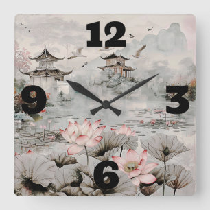 Temples in the Mist Square Wall Clock