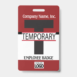 Temporary Employee Badge with your Logo - Dark Red ID Badge