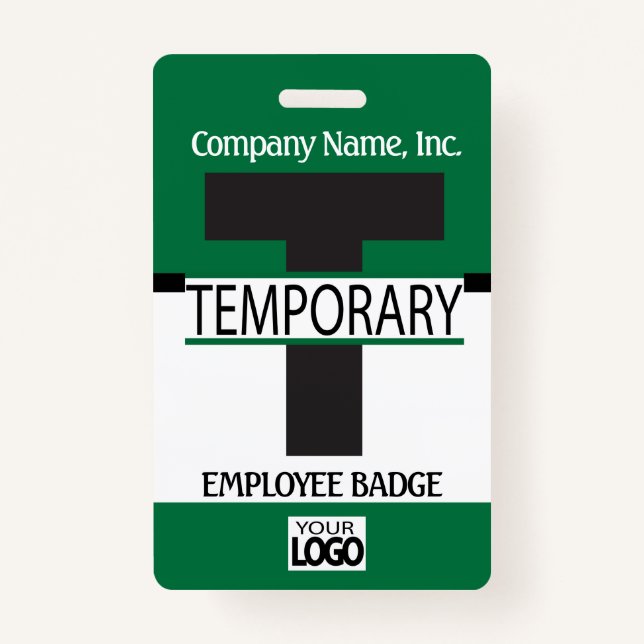 Temporary Employee Badge with your Logo - Green ID Badge (Front)