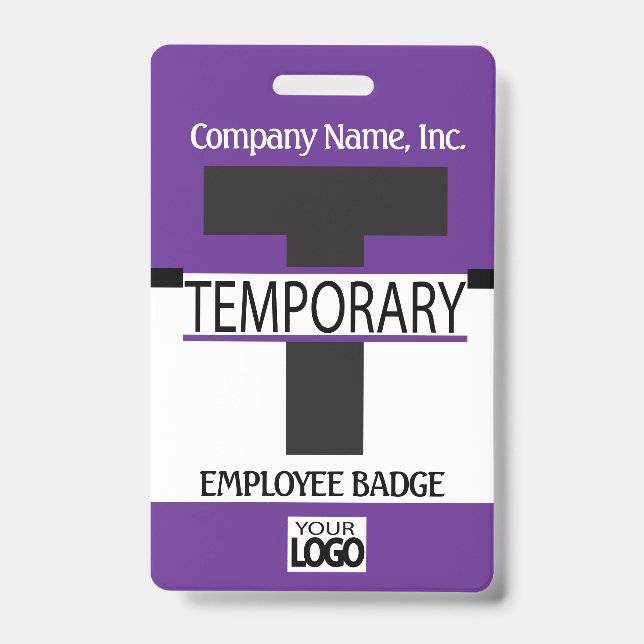 Temporary Employee Badge with your Logo - Purple ID Badge (Front)