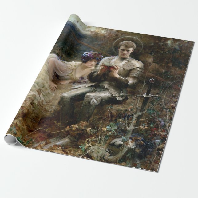 Temptation of Sir Percival (Mediaeval Knight) Wrapping Paper (Unrolled)