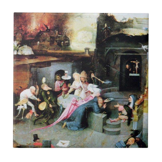 Temptation Of St Anthony By Hieronymus Bosch Ceramic Tile (Front)