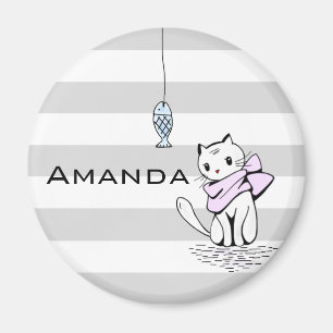Tempted White Cat & Fish Magnet