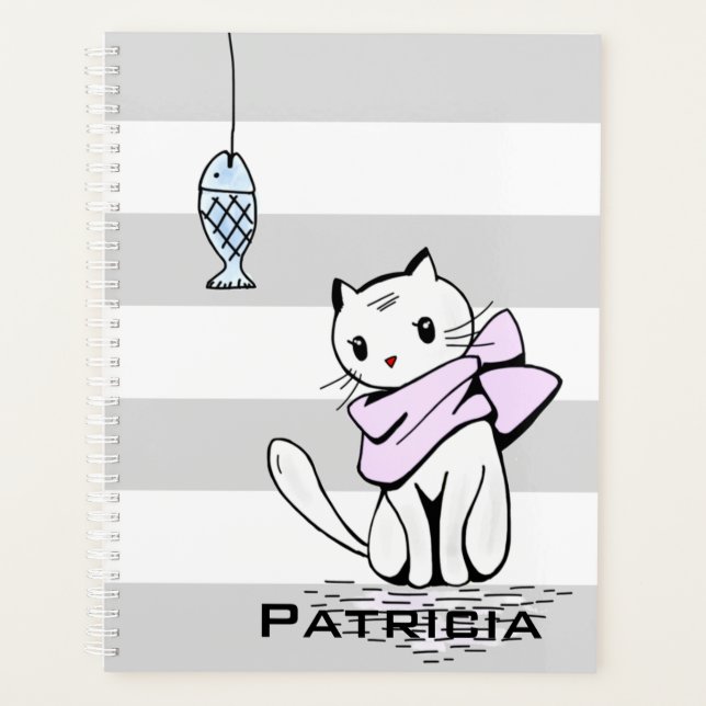 Tempted White Cat & Fish Planner (Front)