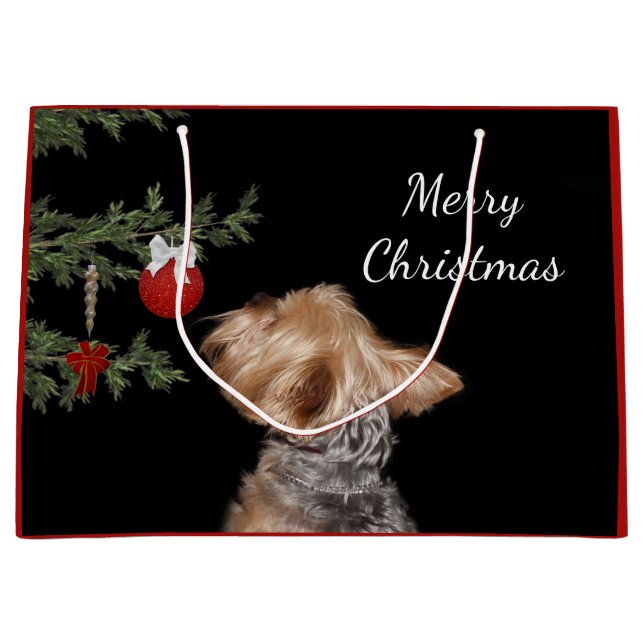 Tempted Yorkie Christmas Large Gift Bag (Front)