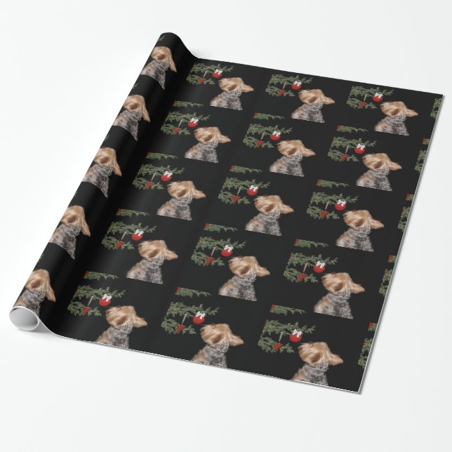 Tempted Yorkie Christmas Wrapping Paper (Unrolled)
