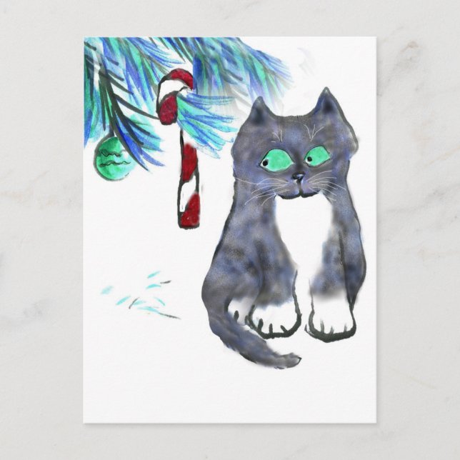 Tempting Candy Cane for Kitty Postcard (Front)