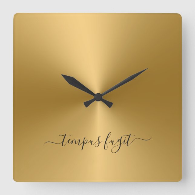 Tempus Fugit Dull Gold Metallic Style Acrylic Square Wall Clock (Front)