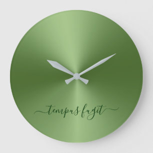 Tempus Fugit Forest Green Metallic Style Acrylic Large Clock