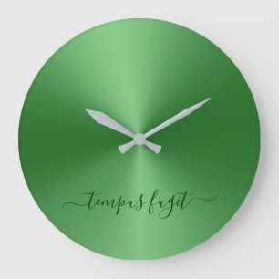 Tempus Fugit Green Metallic Style Acrylic Large Clock