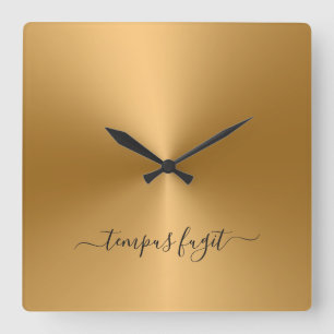 Tempus Fugit Shiny Gold Metallic Style Acrylic Square Wall Clock