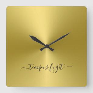 Tempus Fugit Yellow Gold Metallic Style Acrylic Square Wall Clock