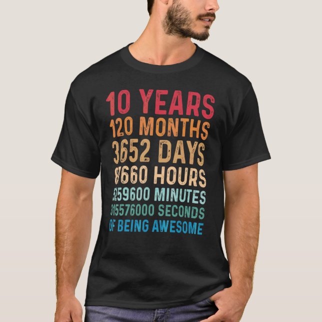 Ten 10 Years Of Being Awesome Kids Birthday Childs T-Shirt (Front)