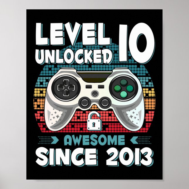 Ten 10yr Bday Son Boy Funny Gamer 10th 10 Year Old Poster (Front)