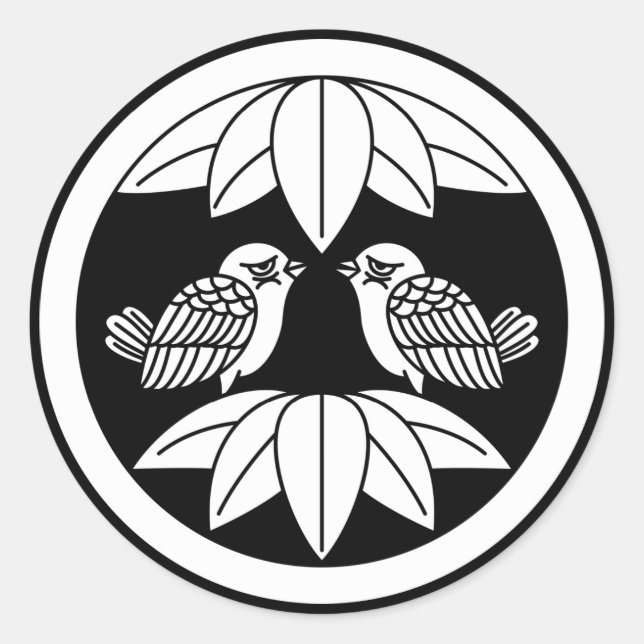 Ten bamboo leaves & facing sparrows Stickers (Front)