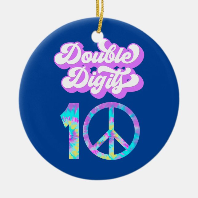 Ten Birthday Double Digits 10th Tie Dye Groovy Ceramic Ornament (Front)