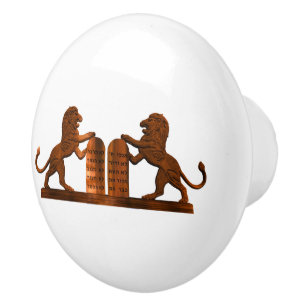 Ten Commandments and Lions Ceramic Knob