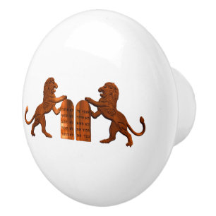 Ten Commandments and Lions Ceramic Knob