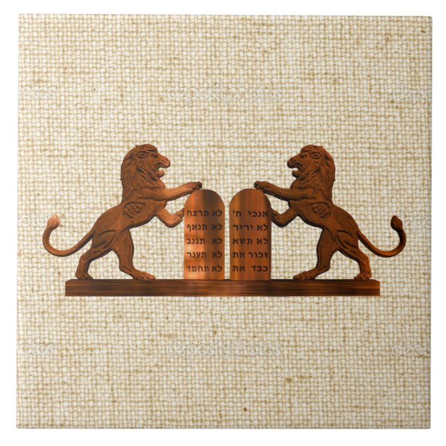 Ten Commandments and Lions Ceramic Tile (Front)