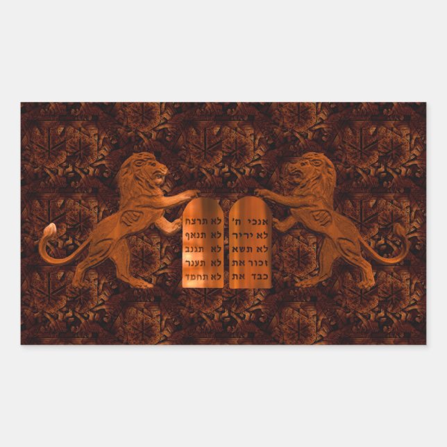Ten Commandments and Lions Rectangular Sticker (Front)
