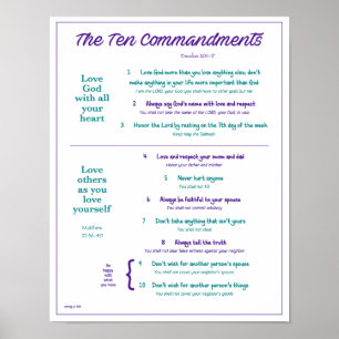 Ten Commandments for Kids--Purple/Teal w/ border Poster