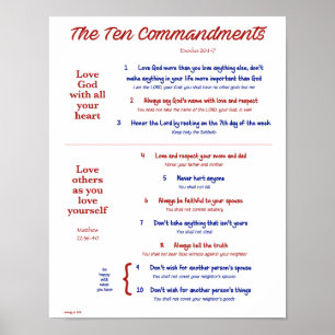 Ten Commandments for Kids--Red/Navy Poster