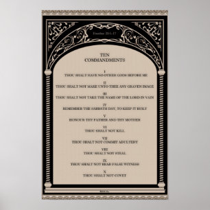 Ten Commandments on Parchment Art Deco Arch Scroll Poster