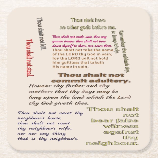 Ten Commandments Square Paper Coaster (Front)