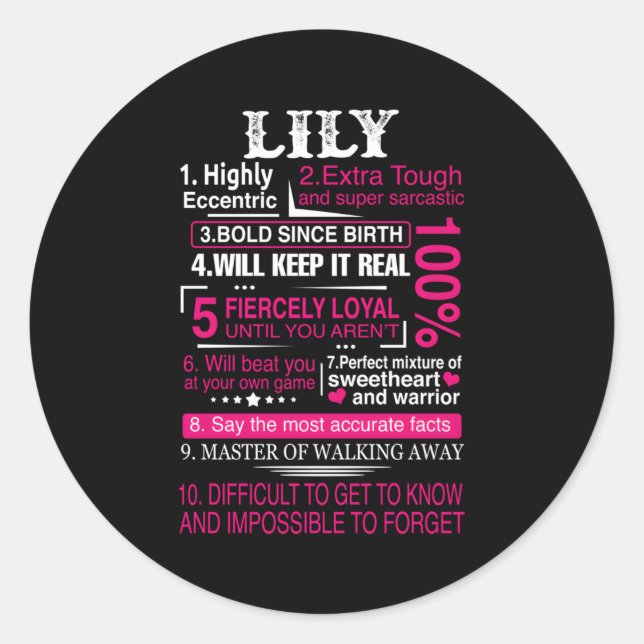 Ten Facts About Name Is Lily First Name Classic Round Sticker (Front)
