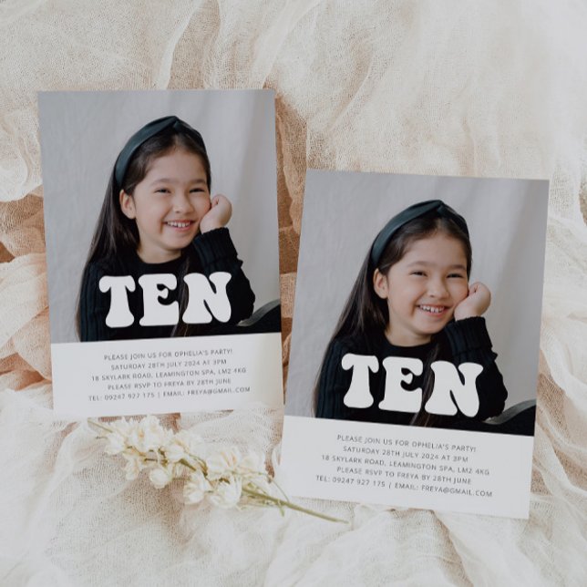 Ten - Groovy Photo Birthday Invitation  (Ten - Groovy Photo Birthday Invitation)