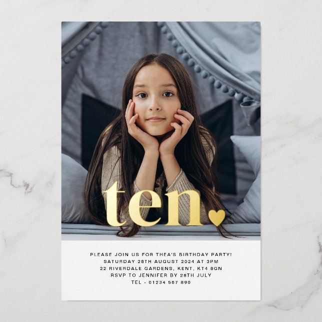 Ten Heart Photo Birthday Gold (Front)