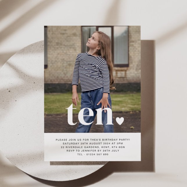 Ten Heart Photo Birthday Invitation  (Creator Uploaded)