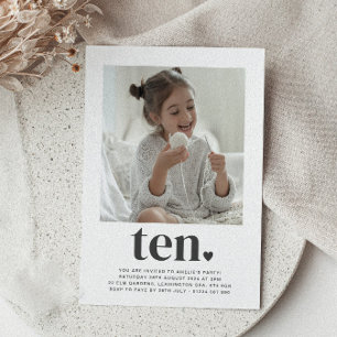 Ten Heart - Square Photo Birthday Invitation