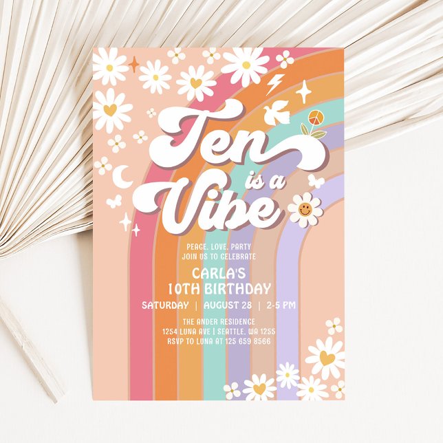 TEN is a Vibe Daisy Rainbow Hippie Birthday Invitation (Creator Uploaded)