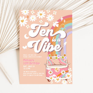 Ten is a Vibe Groovy Daisy Rainbow 10th Birthday Invitation