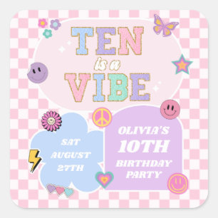 Ten Is A Vibe Preppy Patch 10th Birthday Party Square Sticker