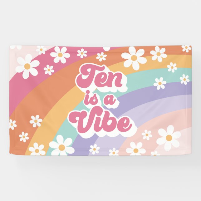 Ten is a Vibe Retro Rainbow 10th Birthday Banner (Horizontal)